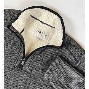 Orvis Sweater Men’s L Gray Heavy Sherpa Fleece Lined 1/4 Zip Pullover Warm Mock